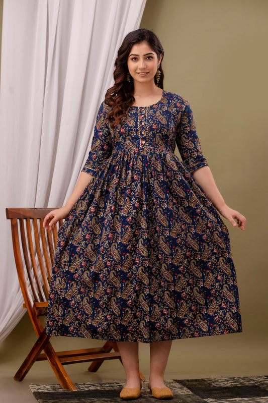 Blue carry  Cotton maternity and feeding kurti