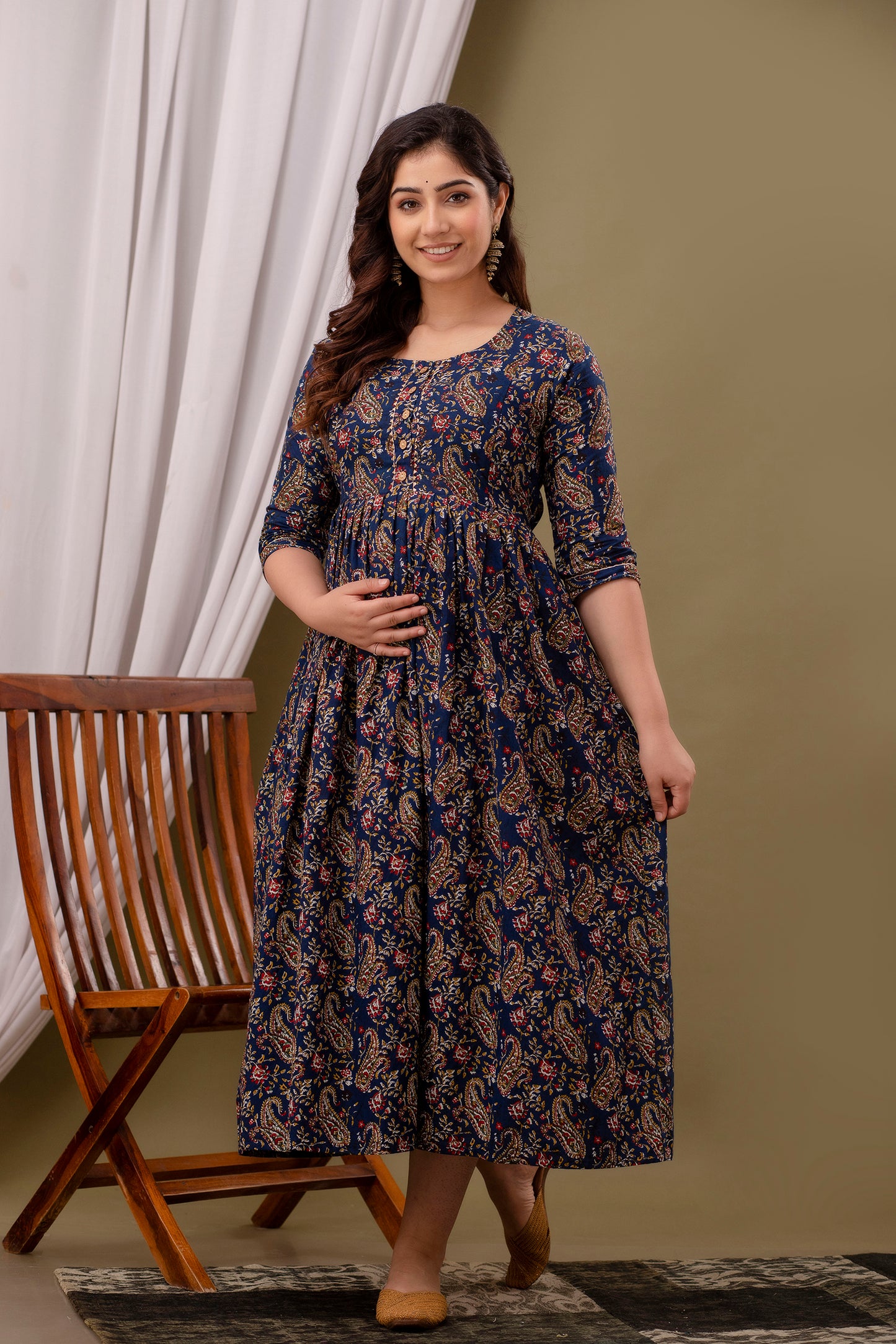 Blue carry  Cotton maternity and feeding kurti