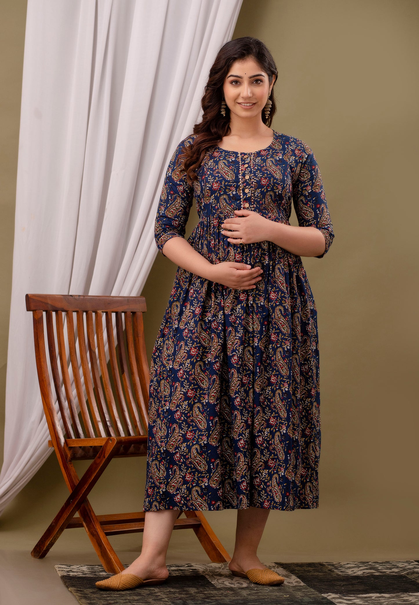 Blue carry  Cotton maternity and feeding kurti
