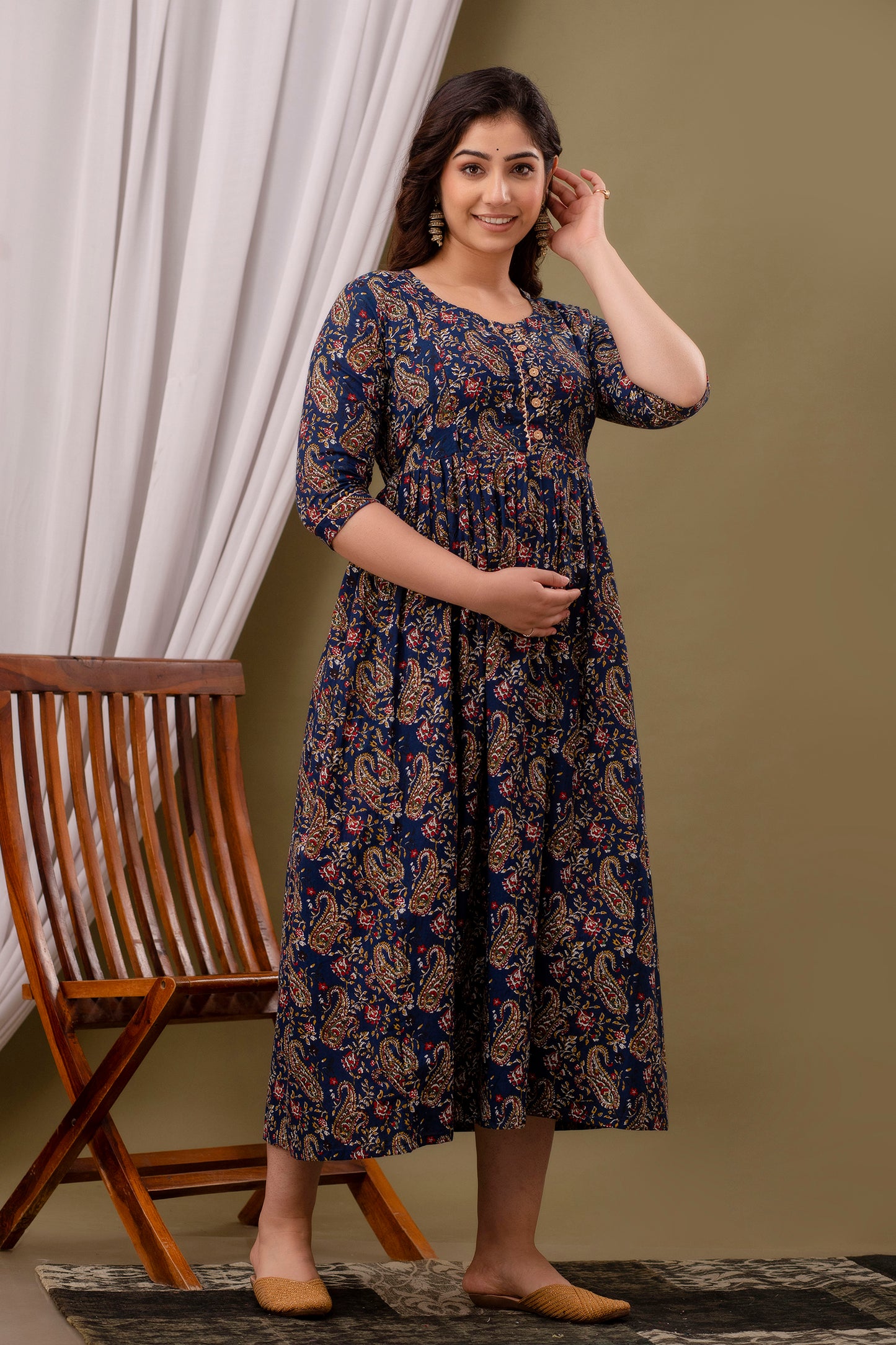 Blue carry  Cotton maternity and feeding kurti