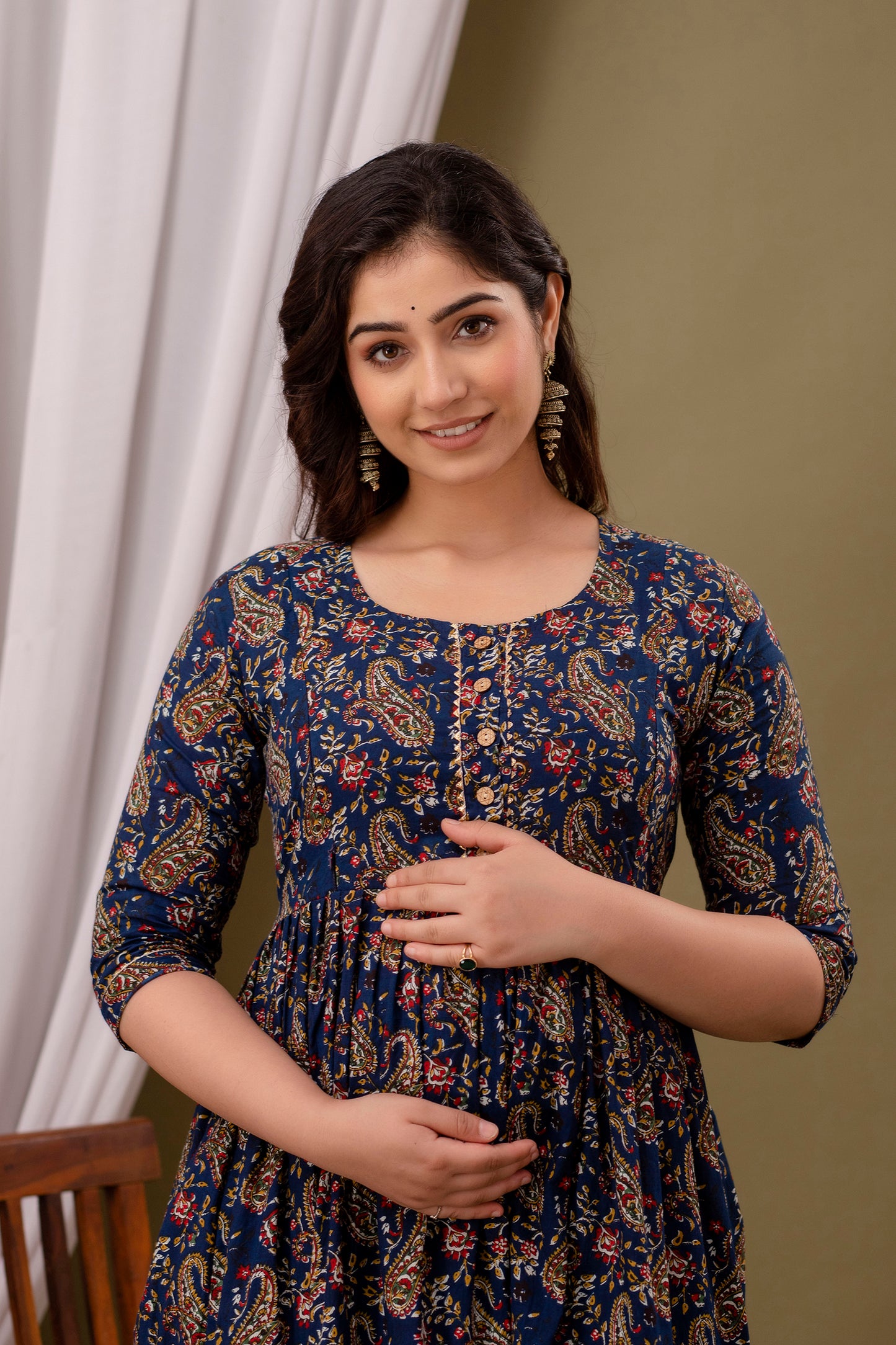 Blue carry  Cotton maternity and feeding kurti