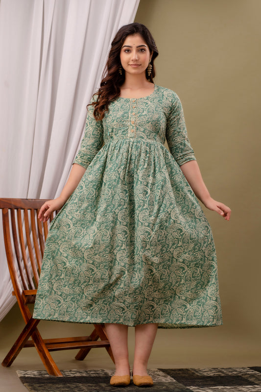Light green Cotton maternity and feeding kurti