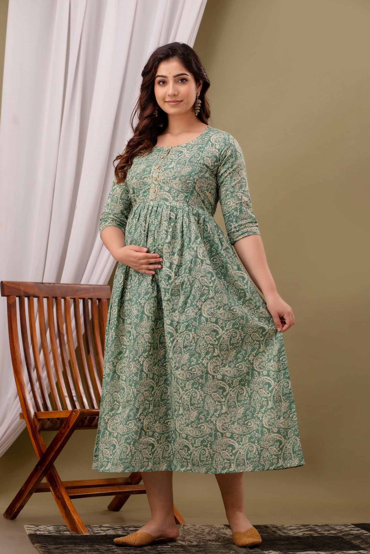 Light green Cotton maternity and feeding kurti