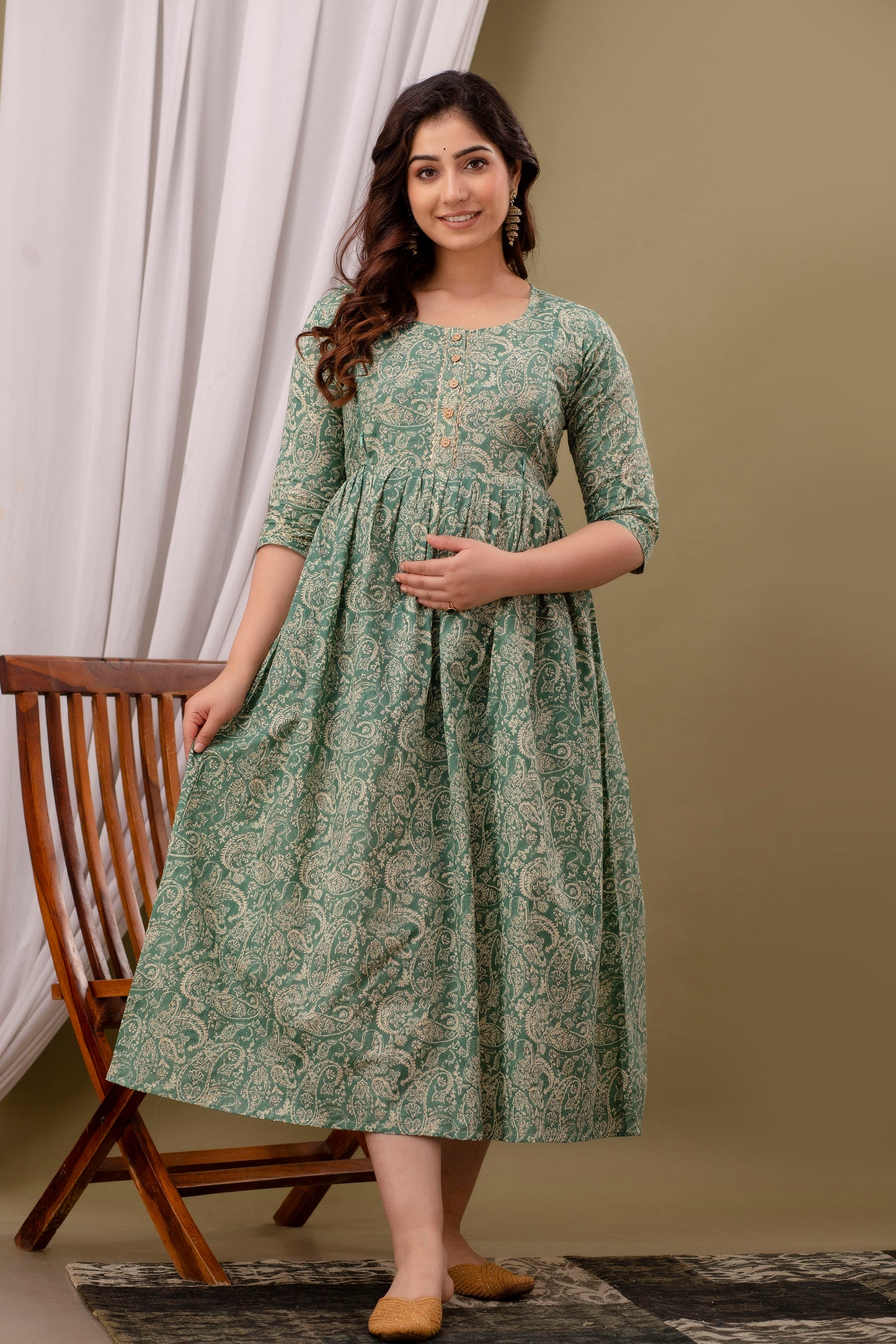 Light green Cotton maternity and feeding kurti