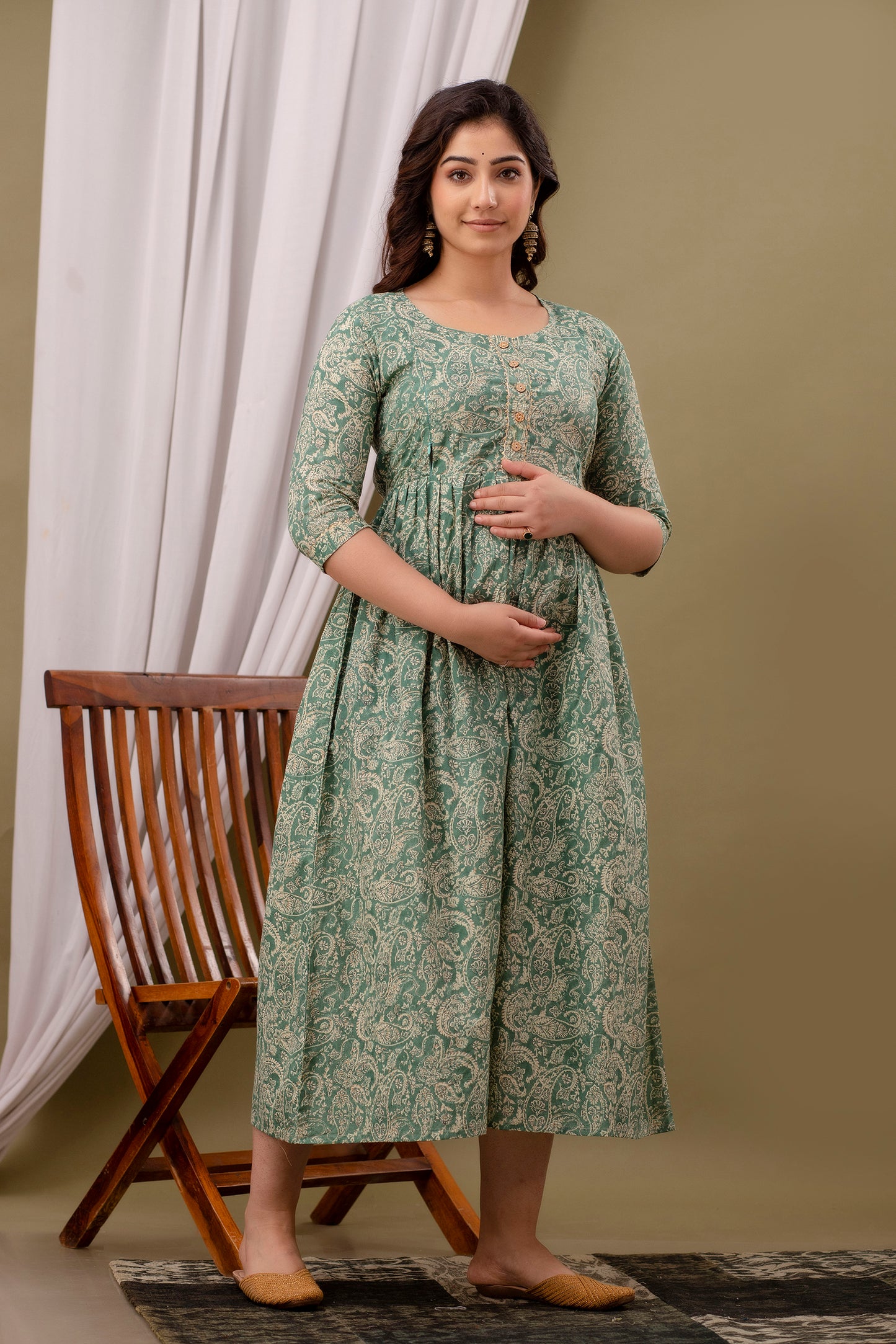 Light green Cotton maternity and feeding kurti