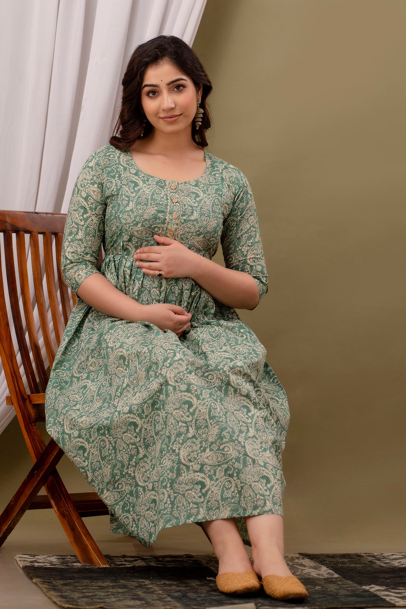 Light green Cotton maternity and feeding kurti