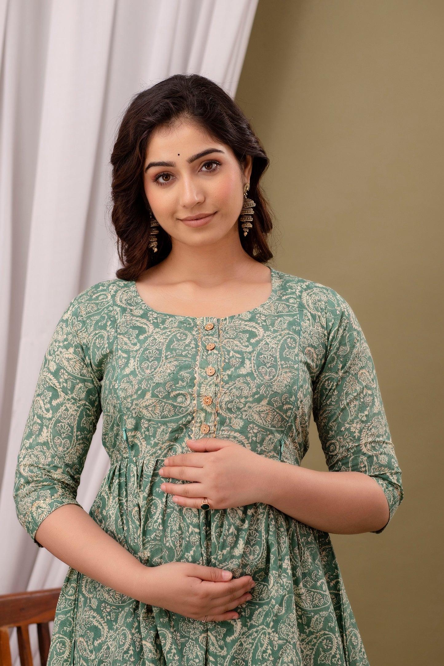 Light green Cotton maternity and feeding kurti