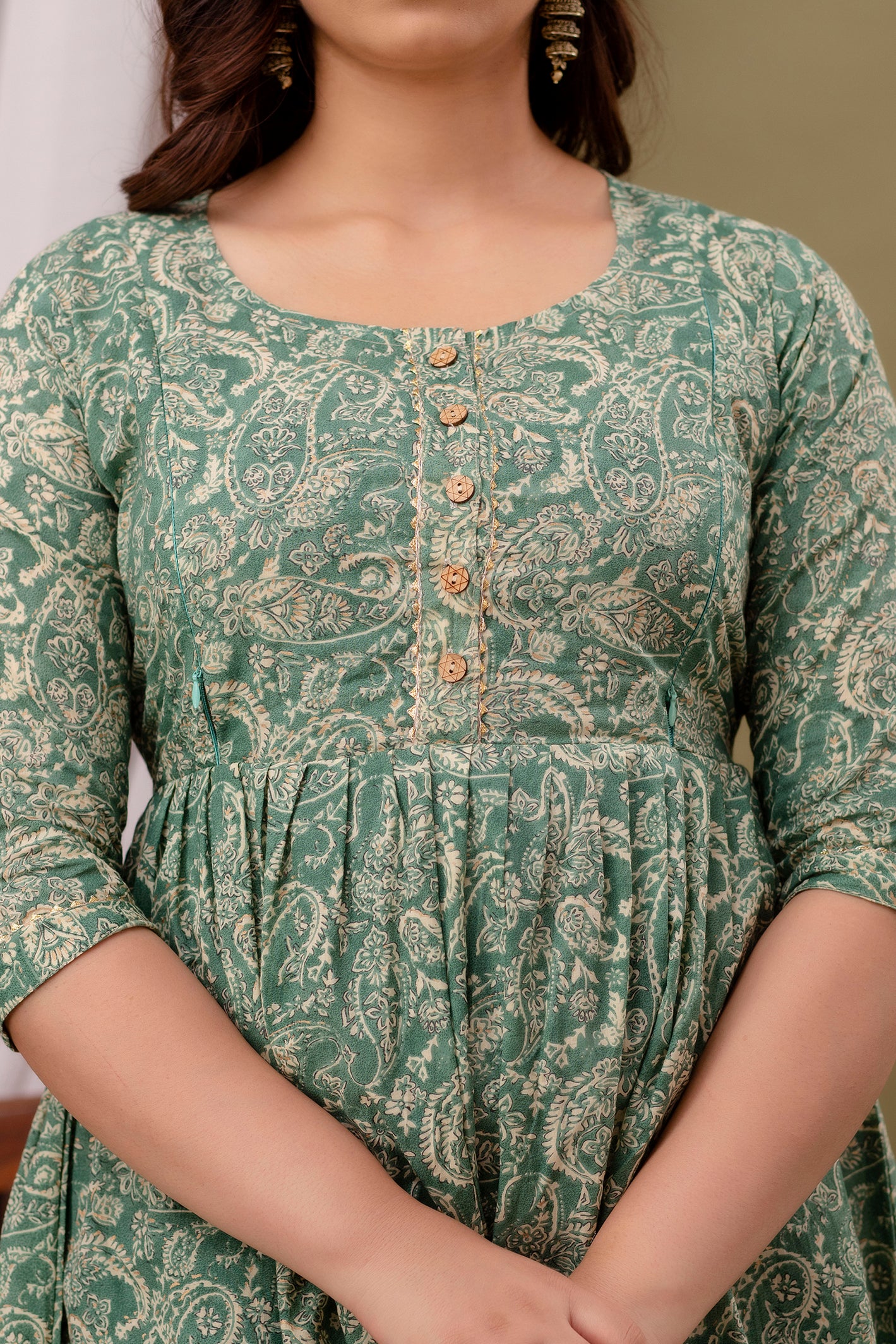 Light green Cotton maternity and feeding kurti