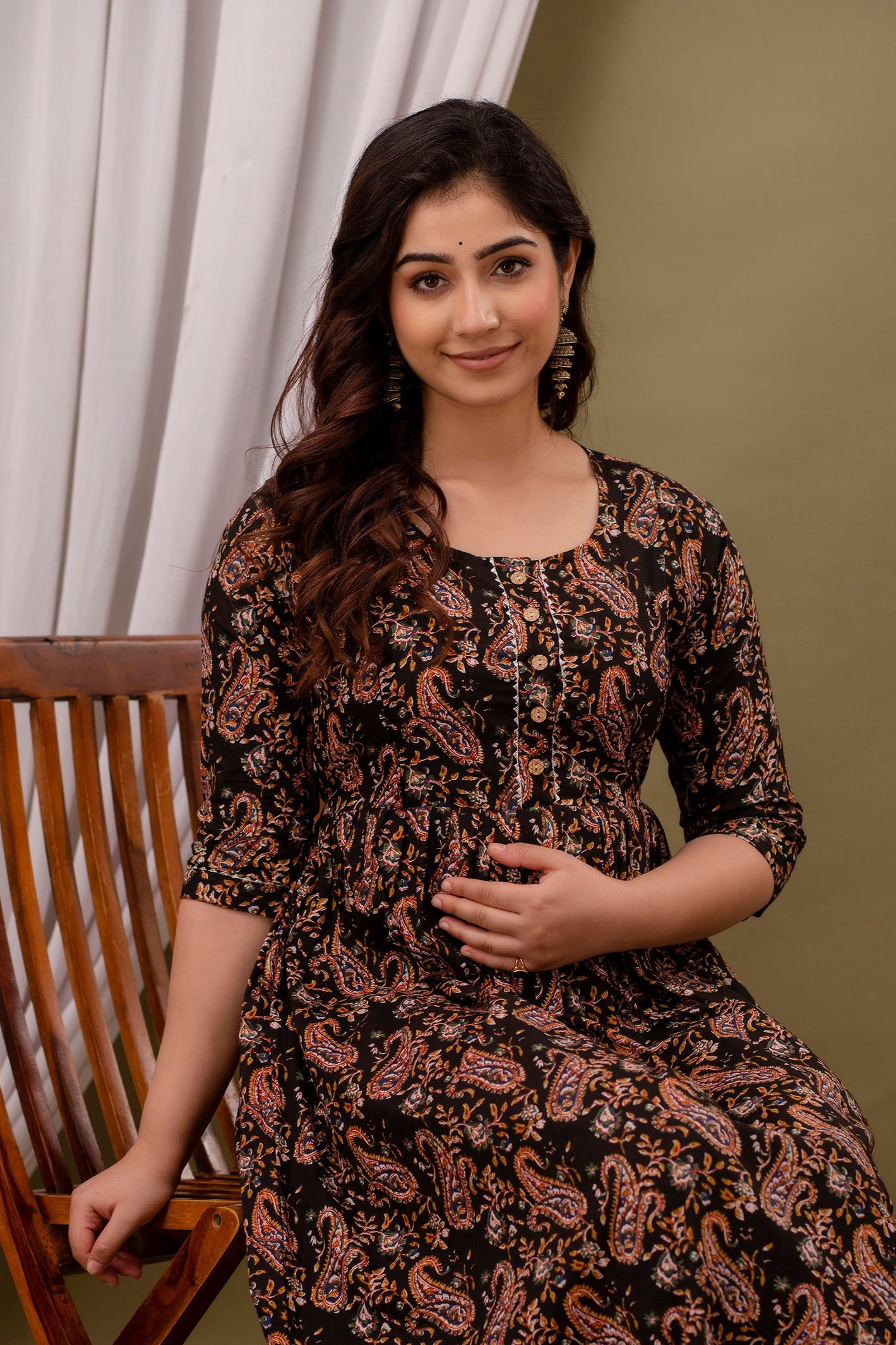 Brown carry Cotton maternity and feeding kurti