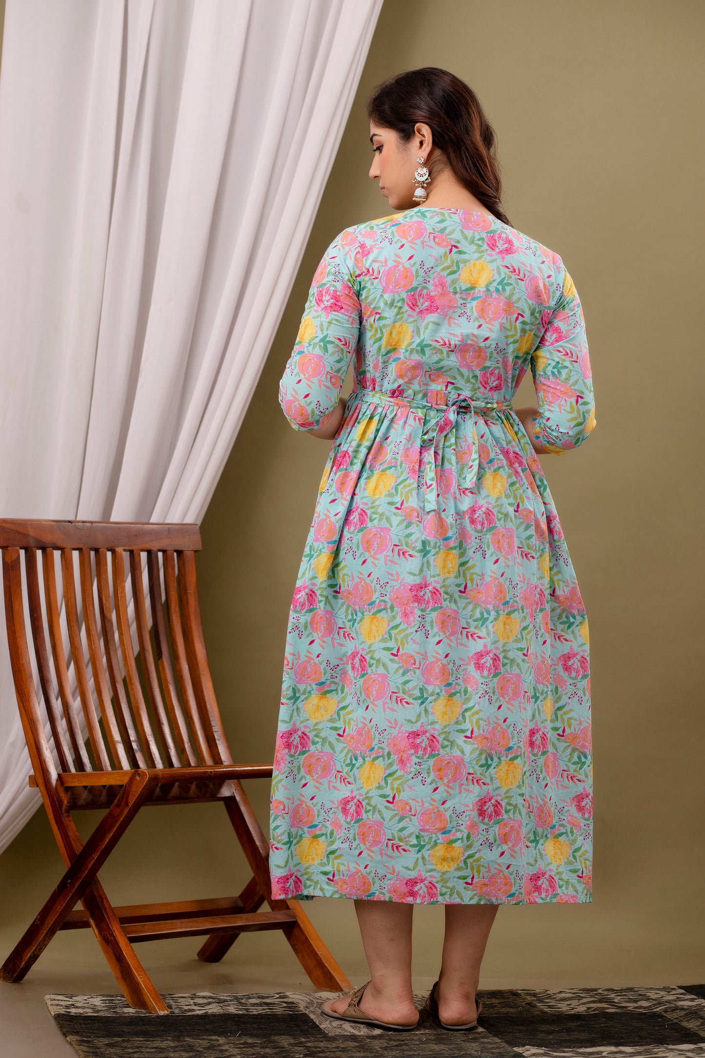 Blue multi floral Cotton maternity and feeding kurti
