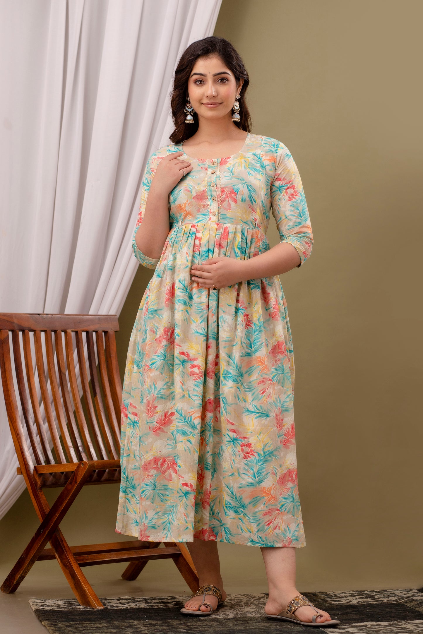 Multi floral Cotton maternity and feeding kurti