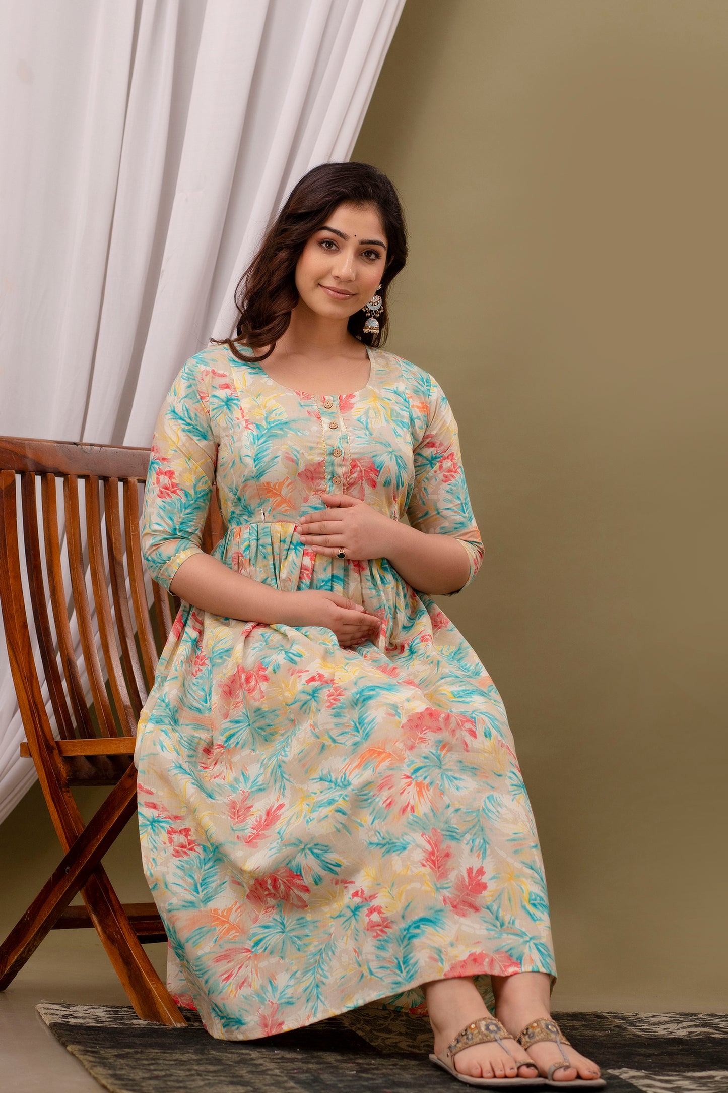 Multi floral Cotton maternity and feeding kurti