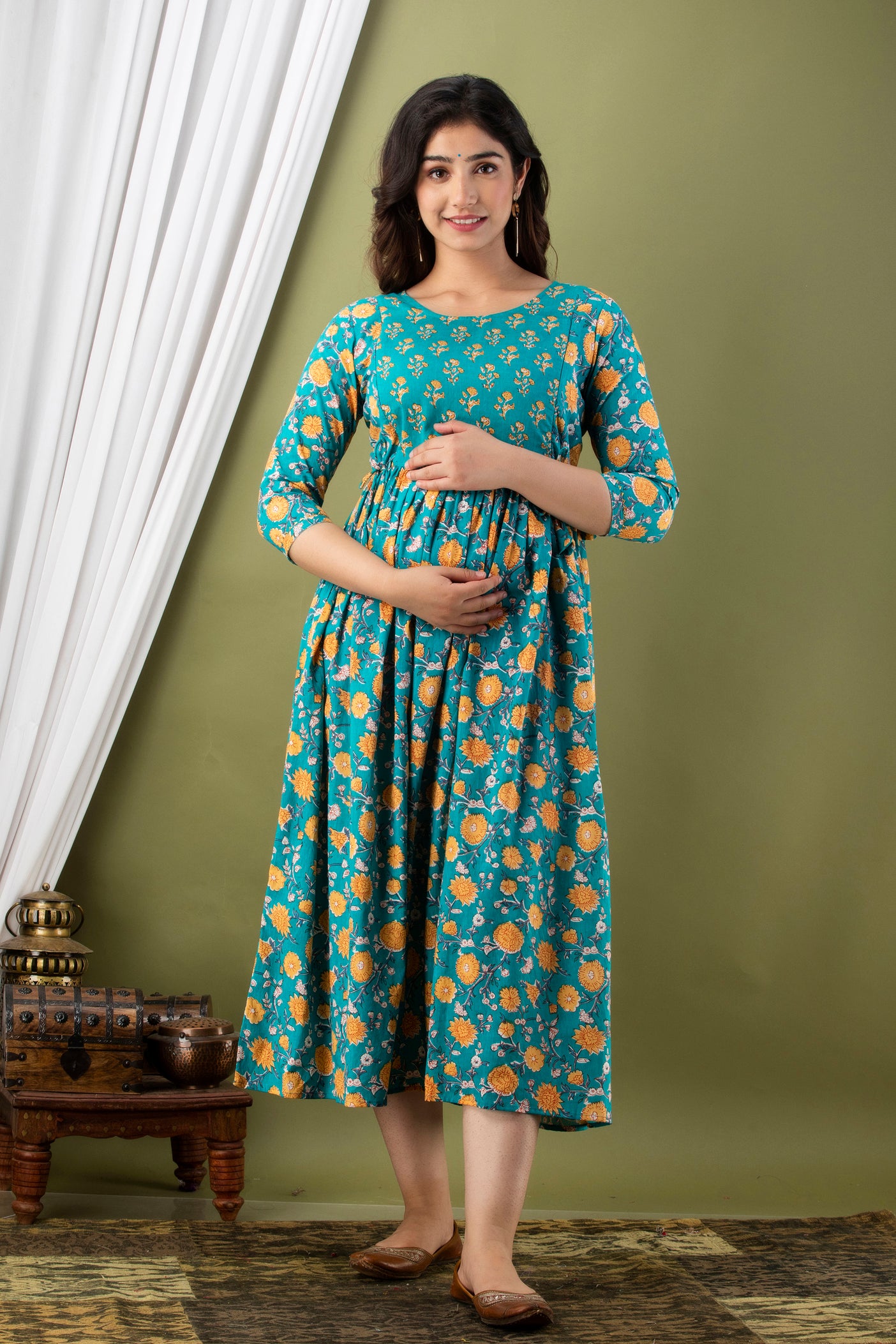 RAMA YELLOW patti Cotton maternity and feeding kurti
