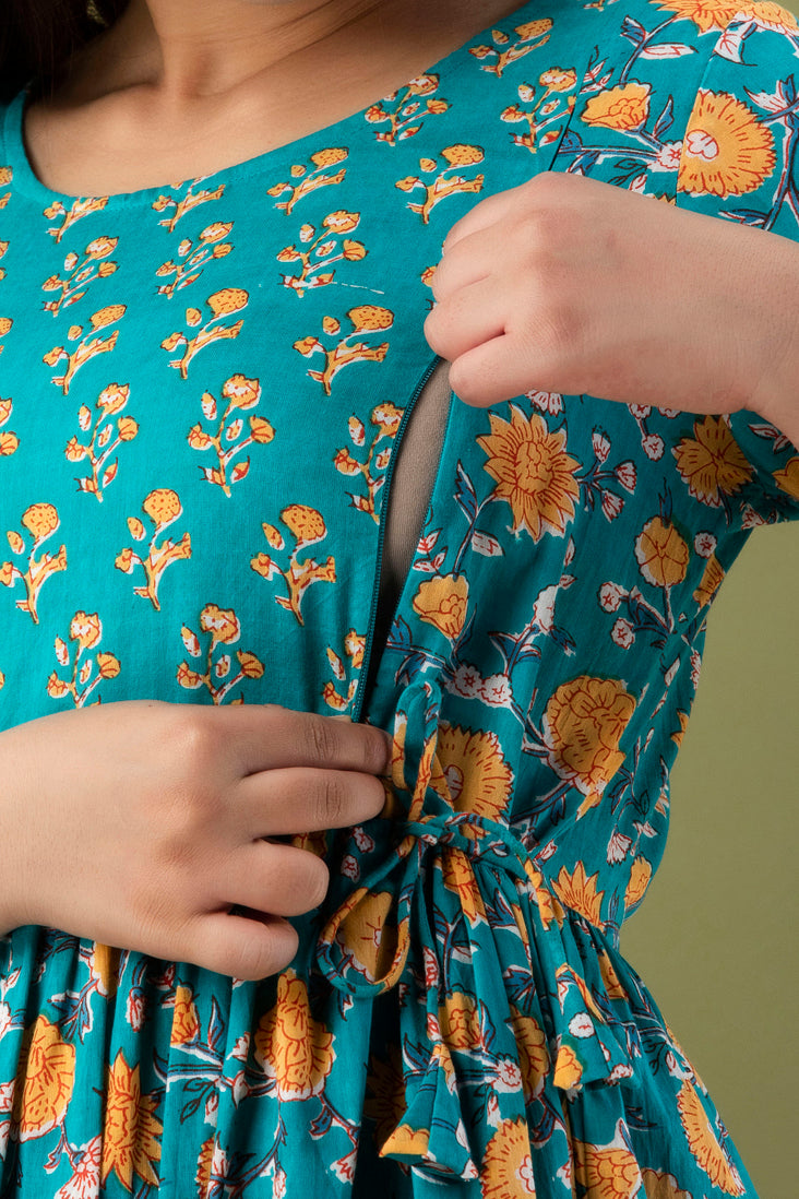 RAMA YELLOW patti Cotton maternity and feeding kurti