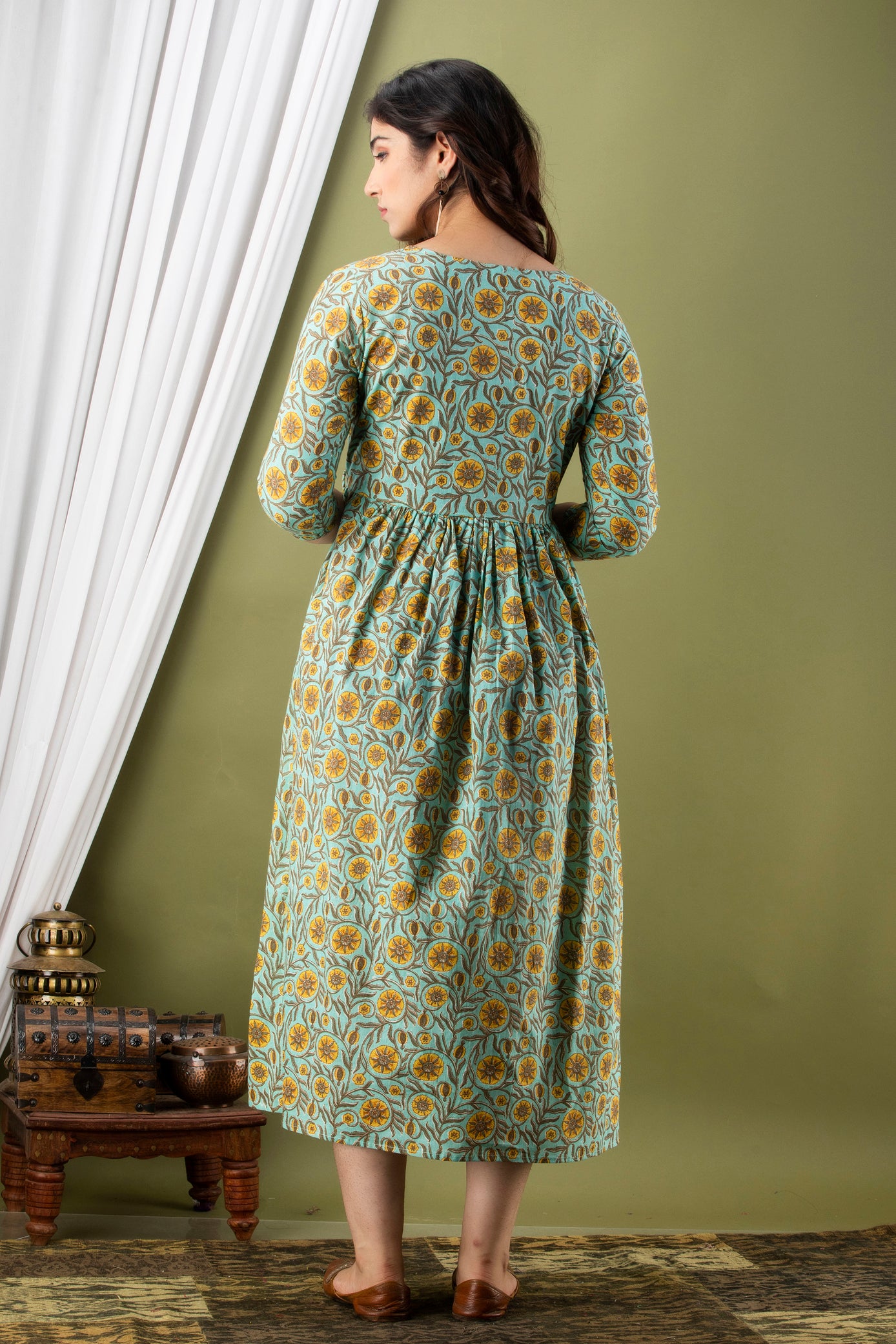 Grey sun flower Cotton maternity and feeding kurti