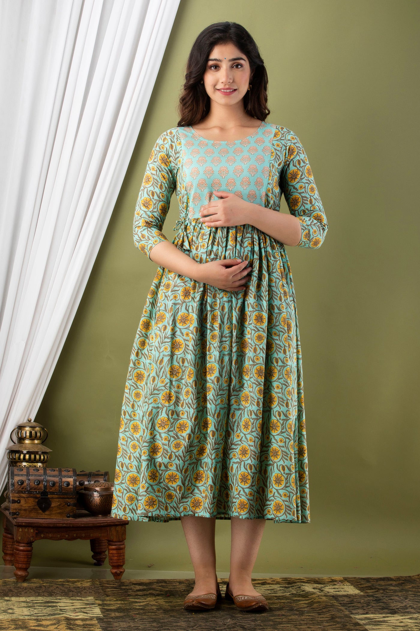 Grey sun flower Cotton maternity and feeding kurti