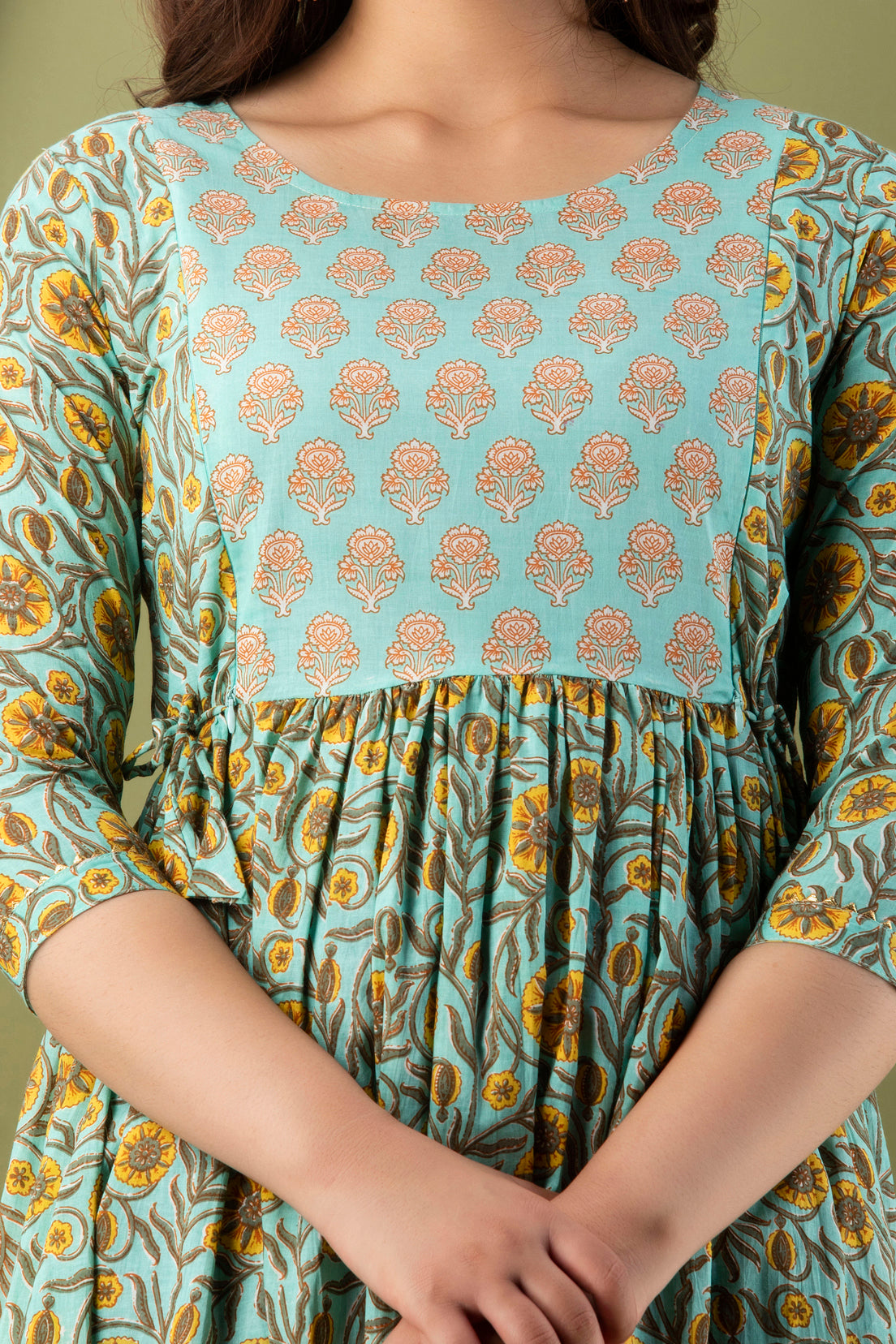 Grey sun flower Cotton maternity and feeding kurti