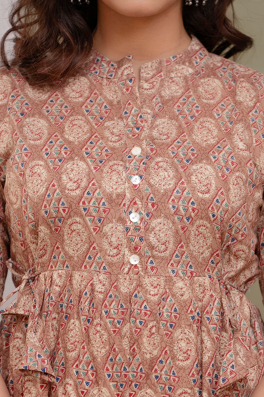 Brown floral cotton printed top