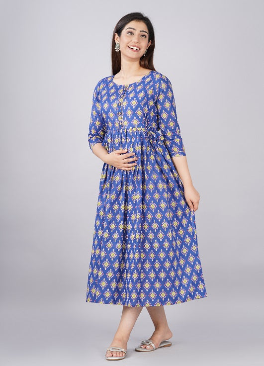 Indigo infasion Cotton printed maternity and feeding kurti