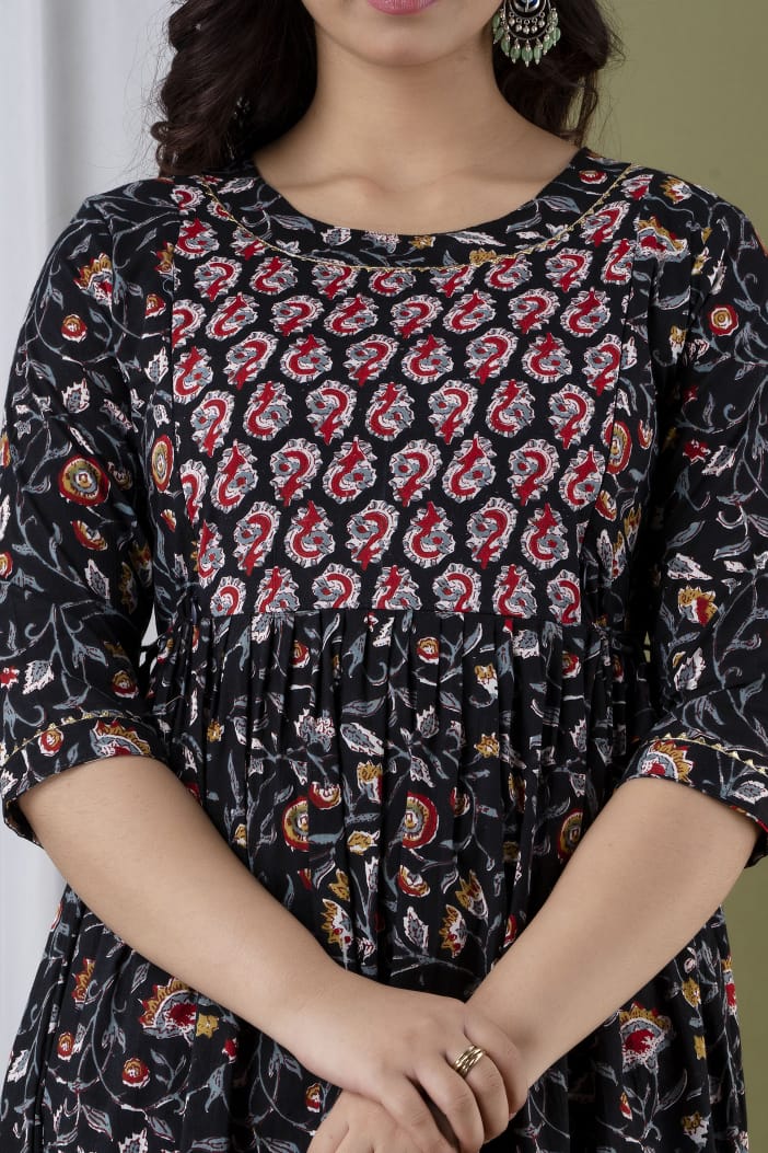 Blue with pink Cotton printed maternity and feeding kurti