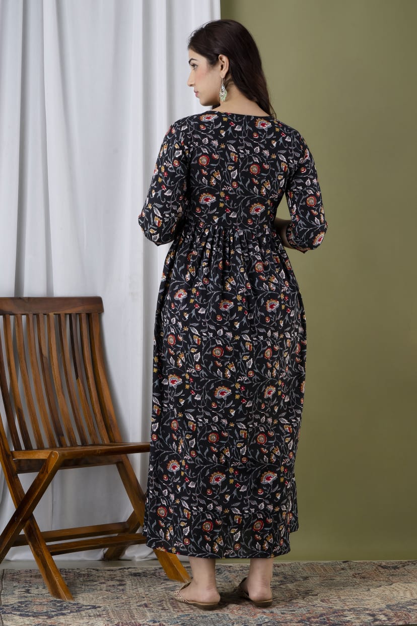 Blue with pink Cotton printed maternity and feeding kurti