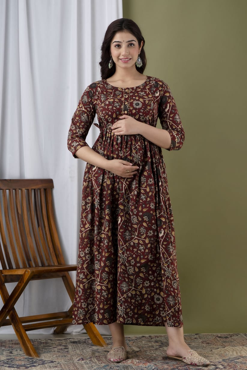 Brown chidi Cotton printed maternity and feeding kurti