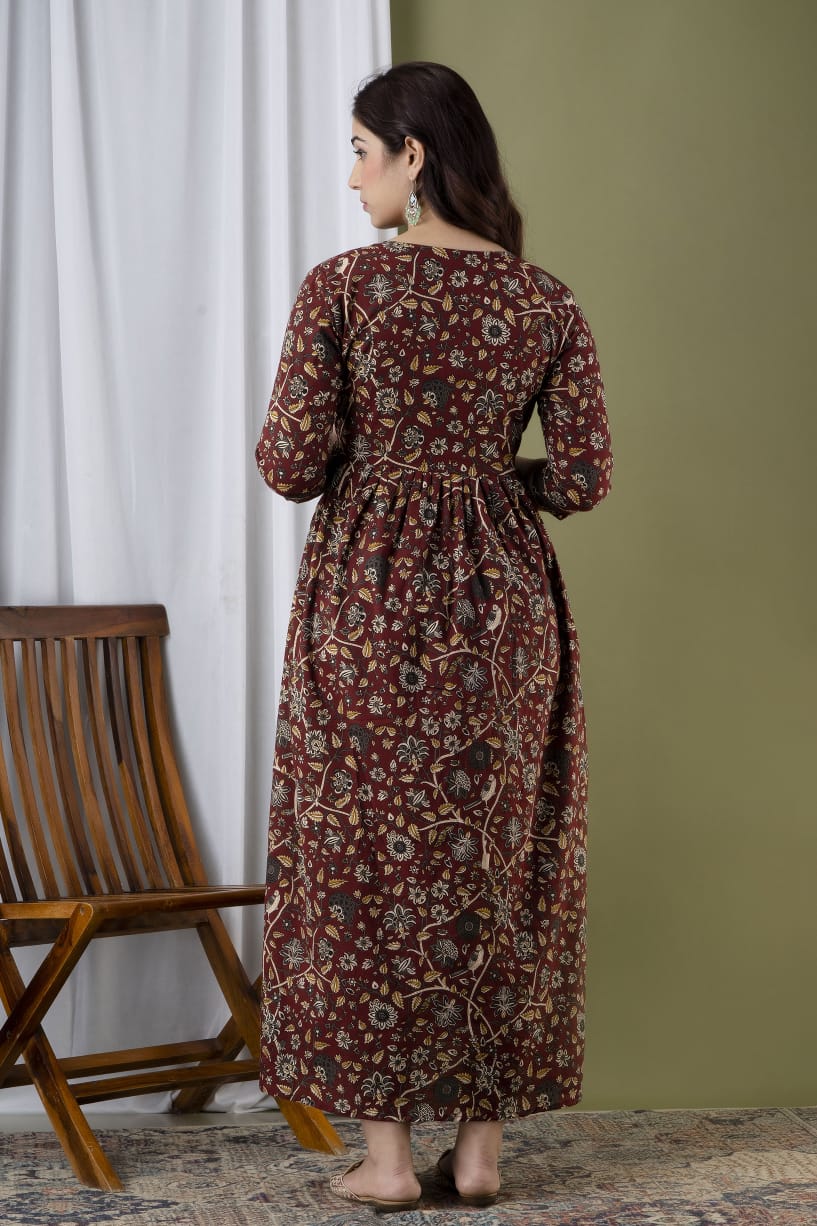 Brown chidi Cotton printed maternity and feeding kurti
