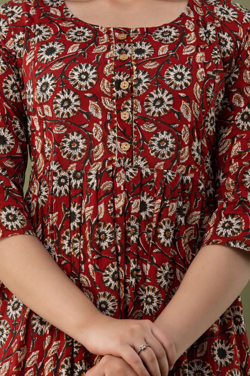 Dark brown delight Cotton printed maternity and feeding kurti