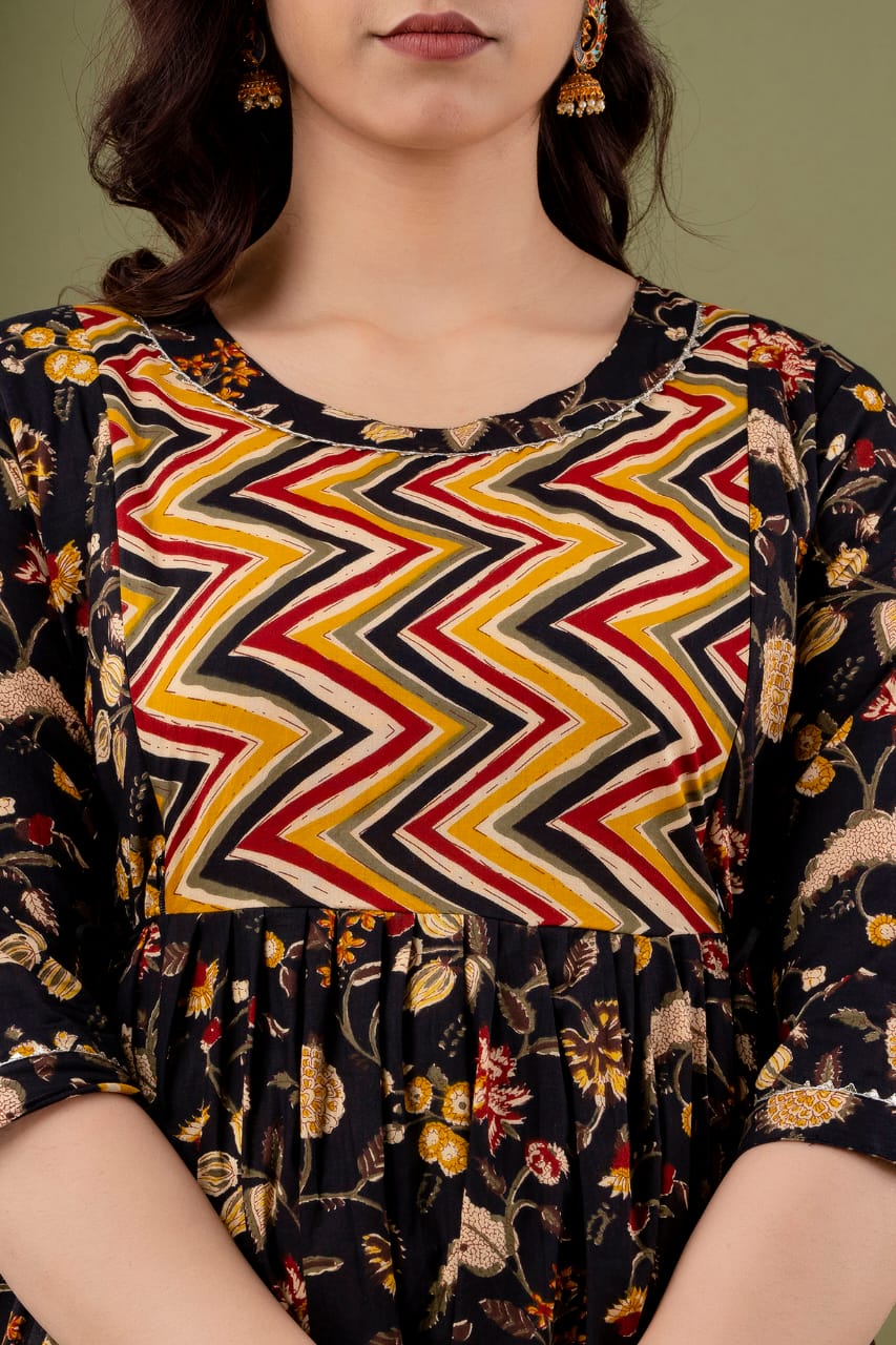 Brown blossom  Cotton Printed Maternity And Feeding Kurti Combo Of 2