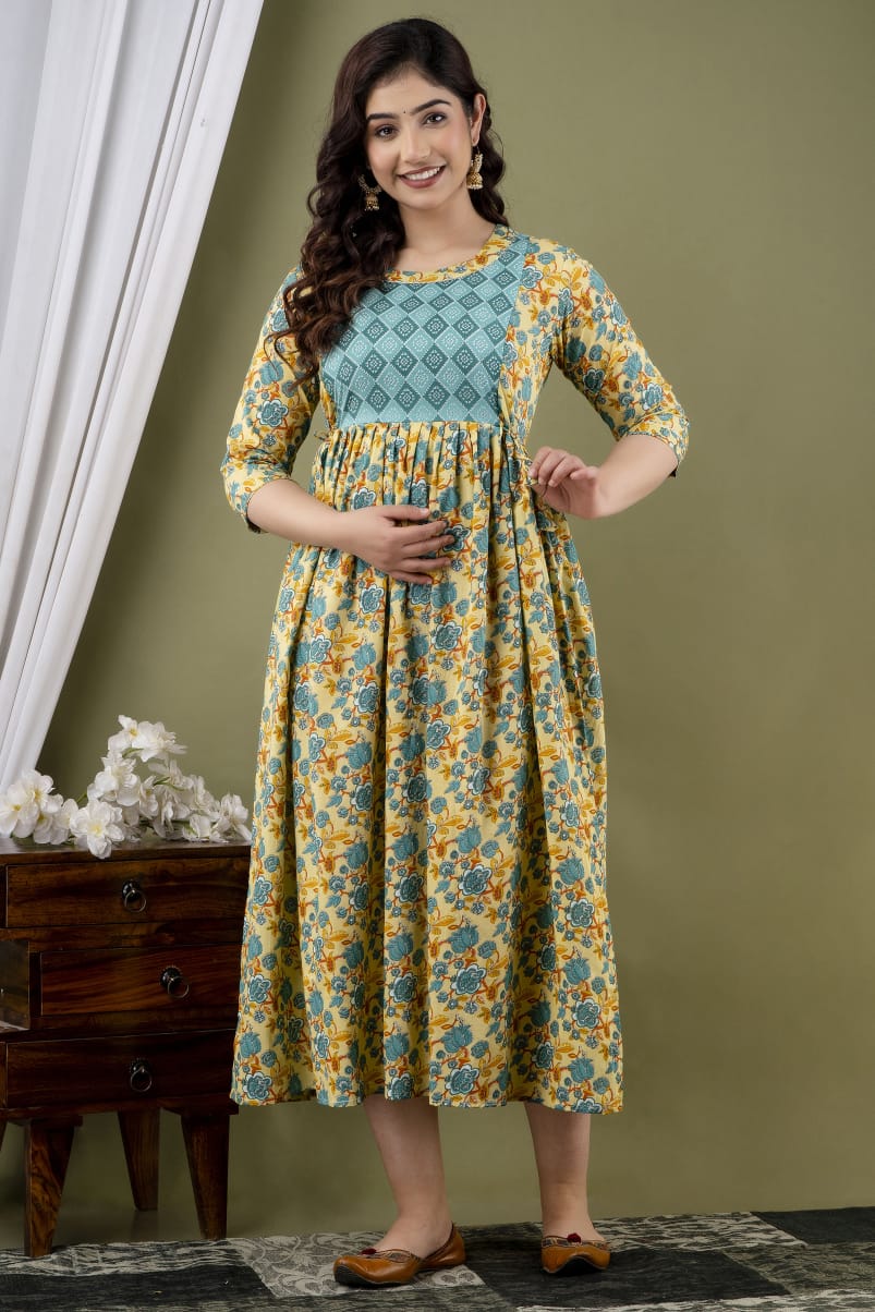 Brown blossom  Cotton Printed Maternity And Feeding Kurti Combo Of 2