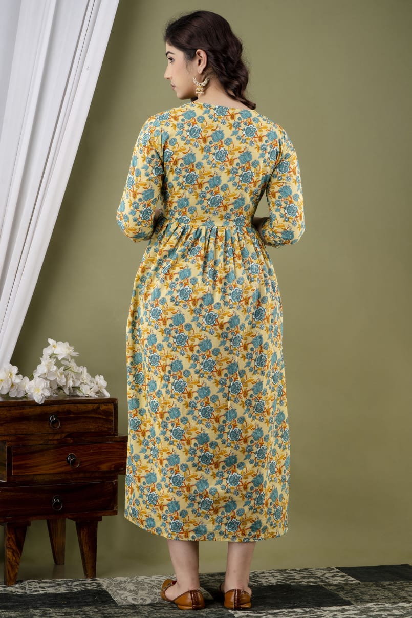 Brown blossom  Cotton Printed Maternity And Feeding Kurti Combo Of 2