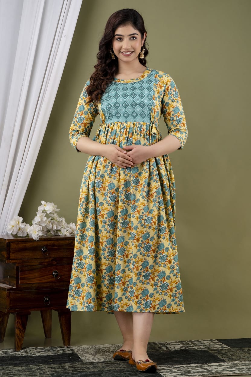 Brown blossom  Cotton Printed Maternity And Feeding Kurti Combo Of 2