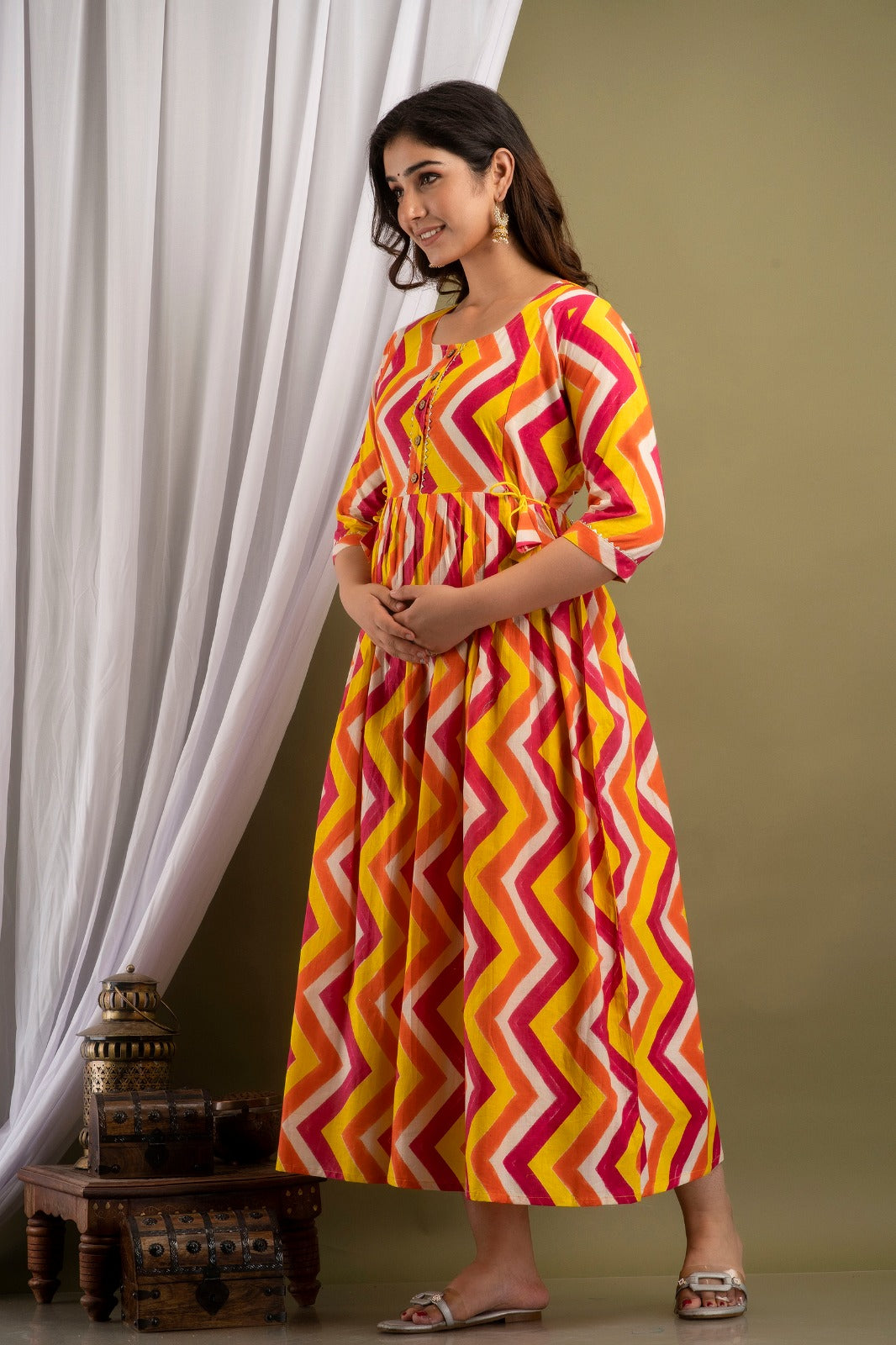 Multi lahriya Cotton printed maternity and feeding kurti