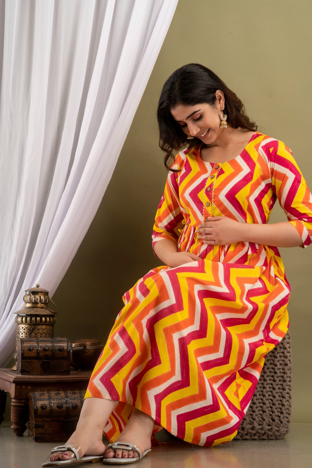 Multi lahriya Cotton printed maternity and feeding kurti