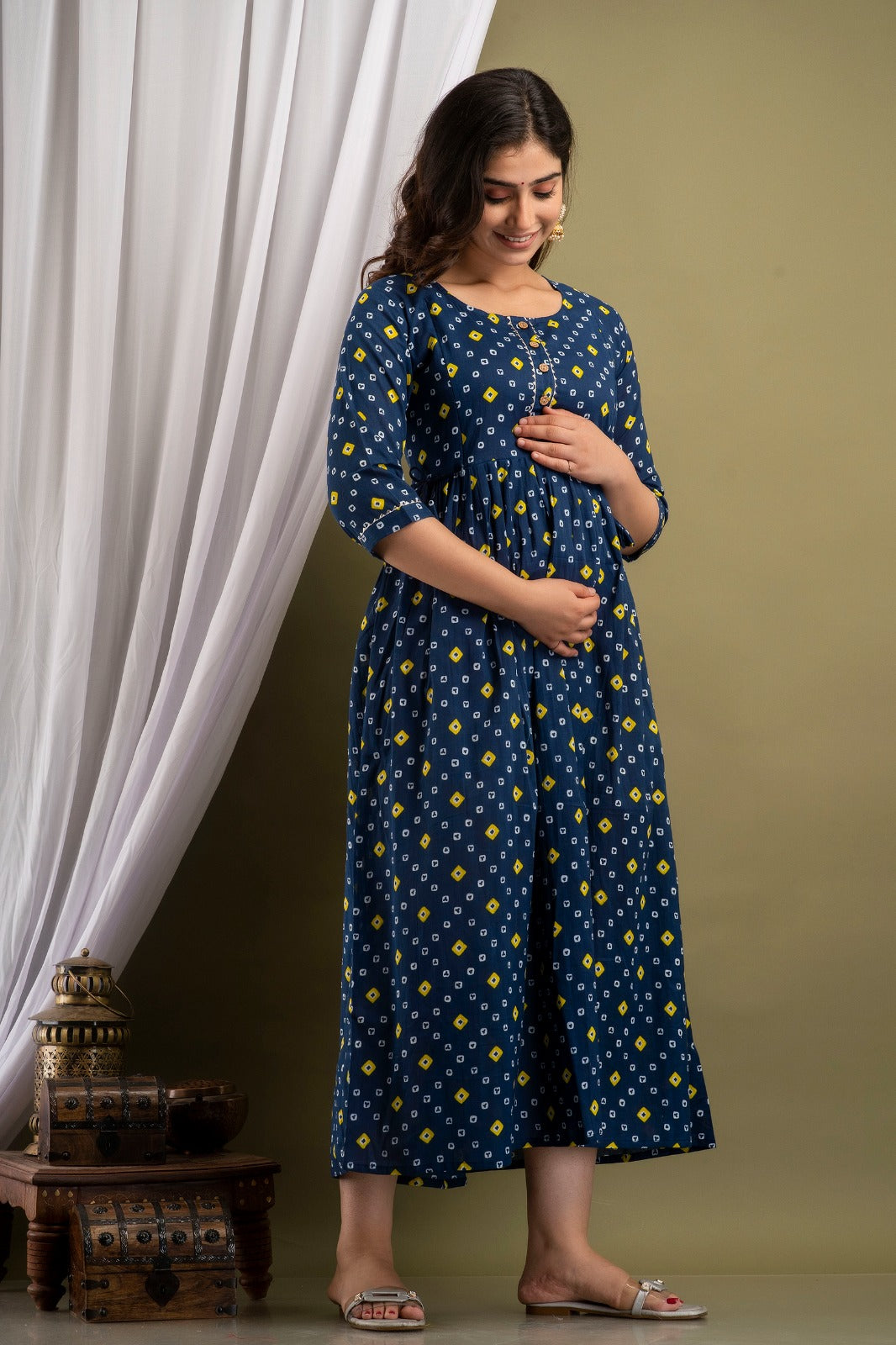 Doted  Cotton Printed Maternity And Feeding Kurti Combo Of 2