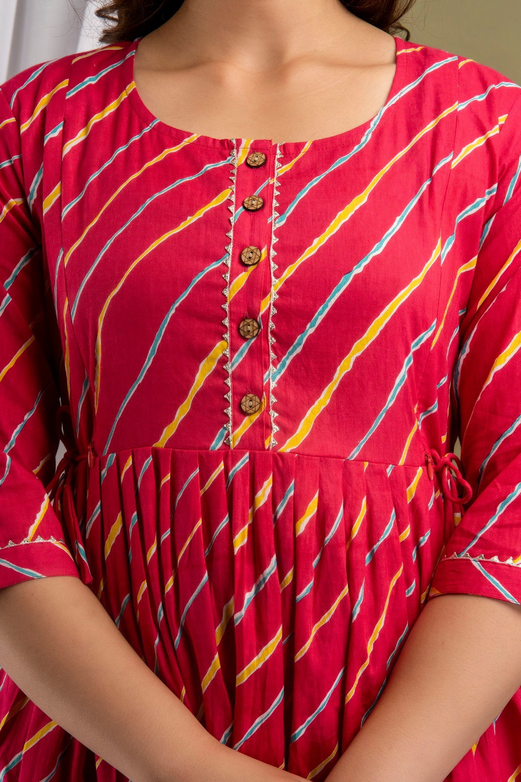 Pink lahriya Cotton  printed maternity and feeding kurti