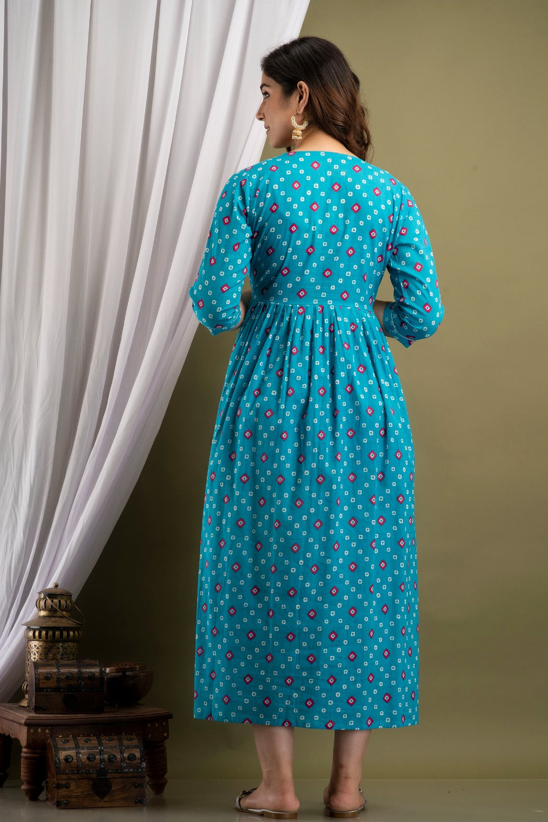 Blue red doted Cotton printed maternity and feeding kurti