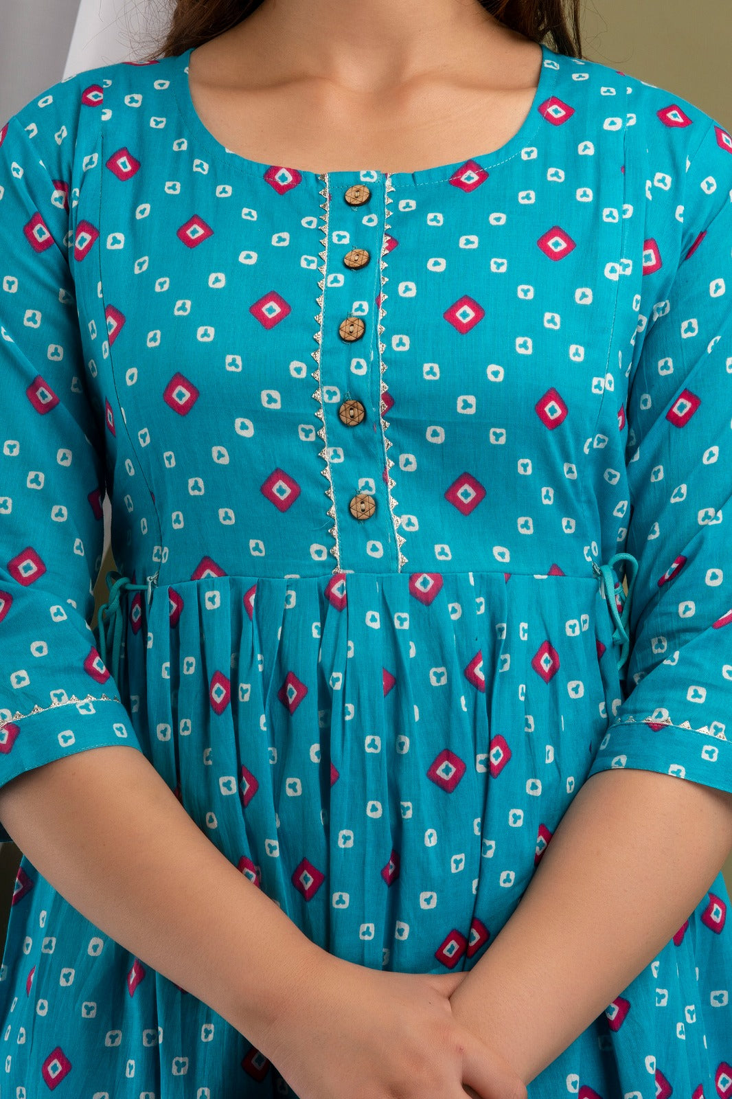 Blue red doted Cotton printed maternity and feeding kurti