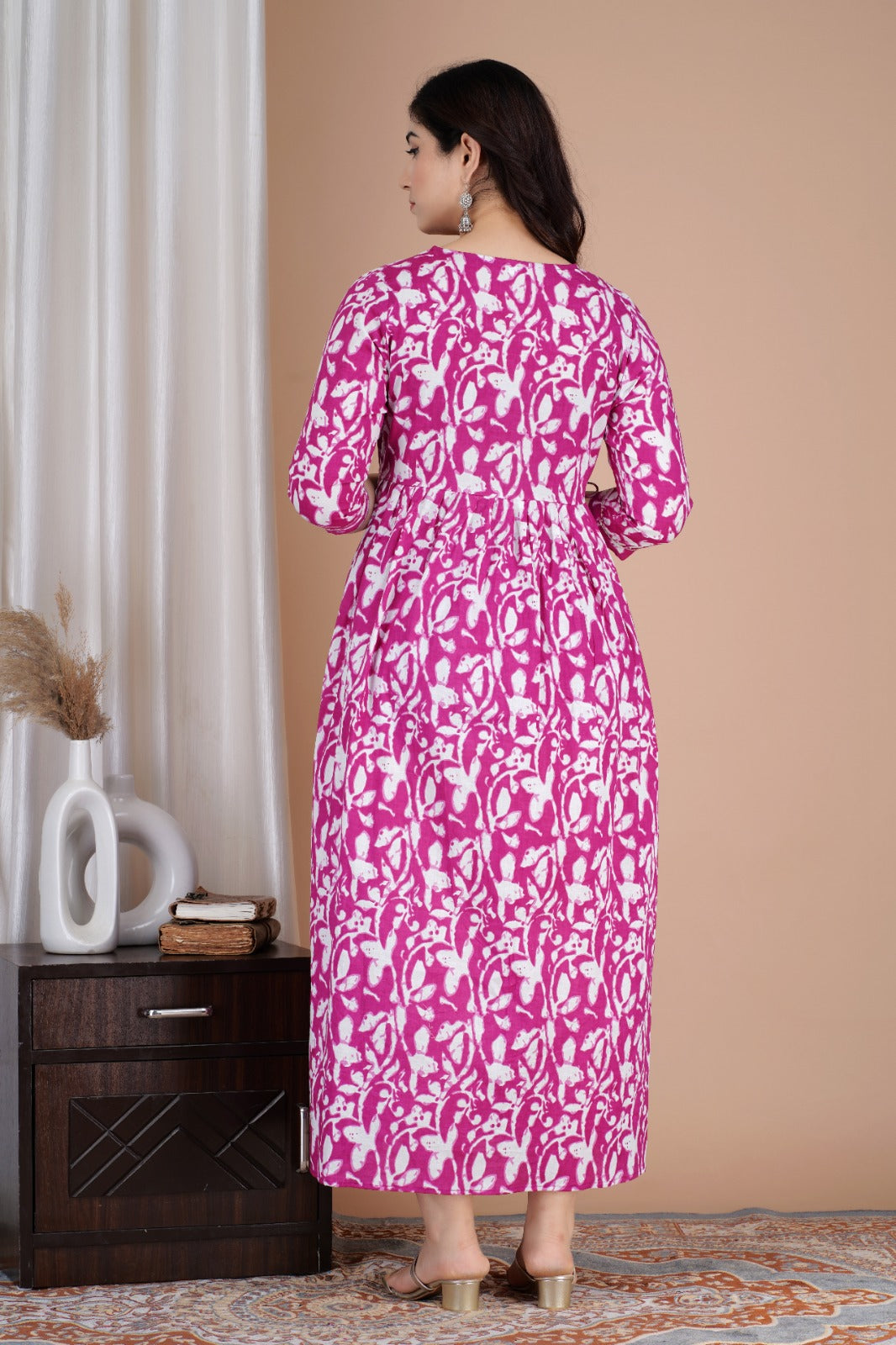 Purple Cotton printed maternity and feeding kurti