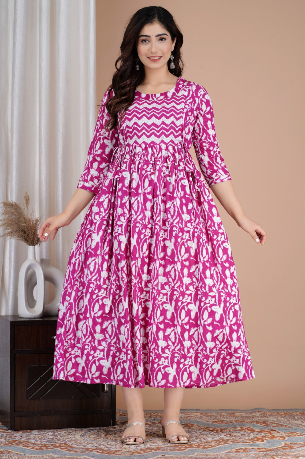 Purple Cotton printed maternity and feeding kurti