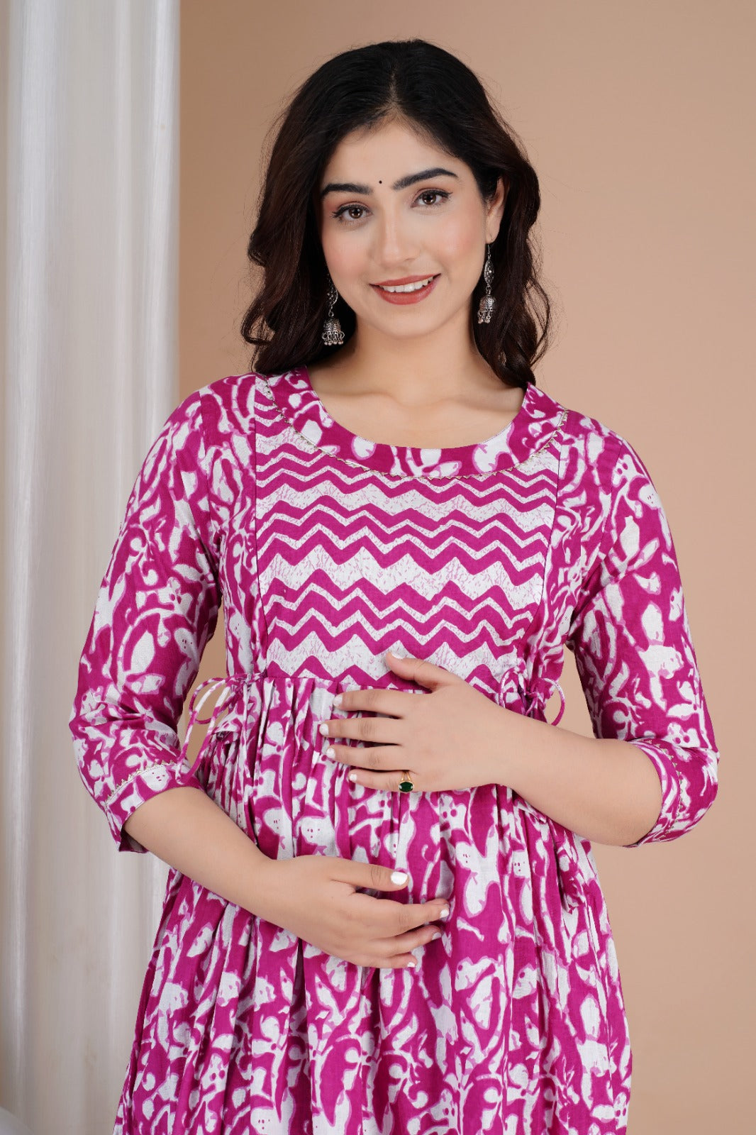 Purple Cotton printed maternity and feeding kurti
