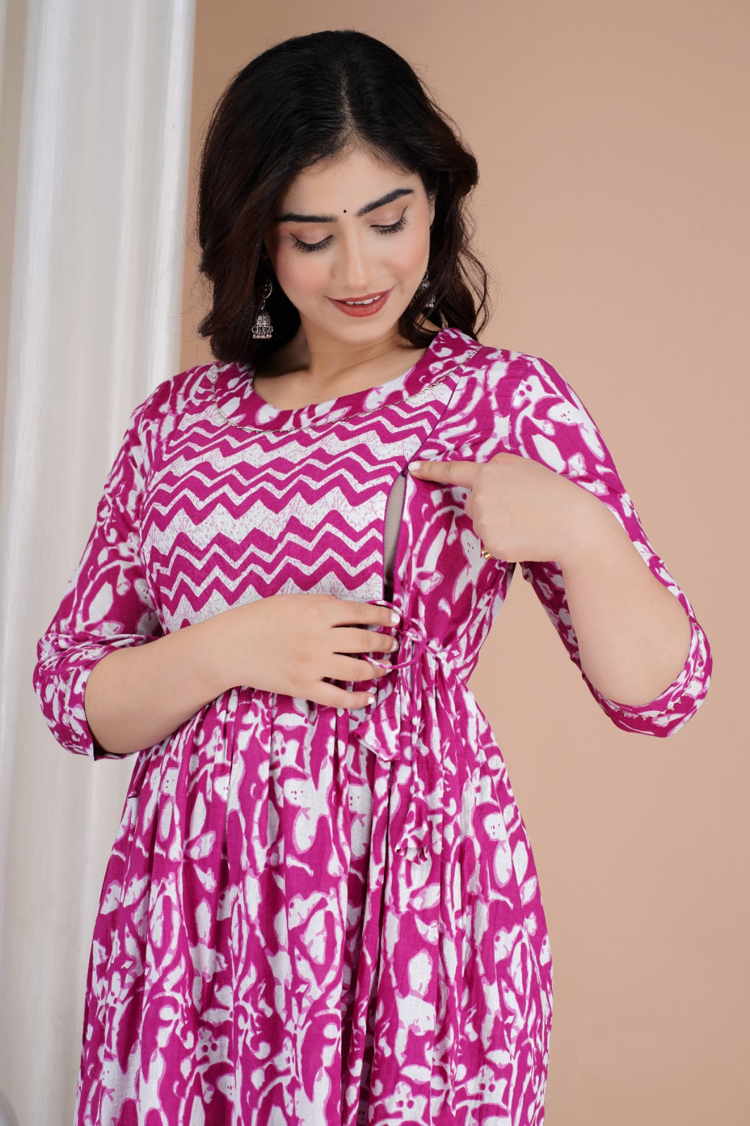 Purple Cotton printed maternity and feeding kurti