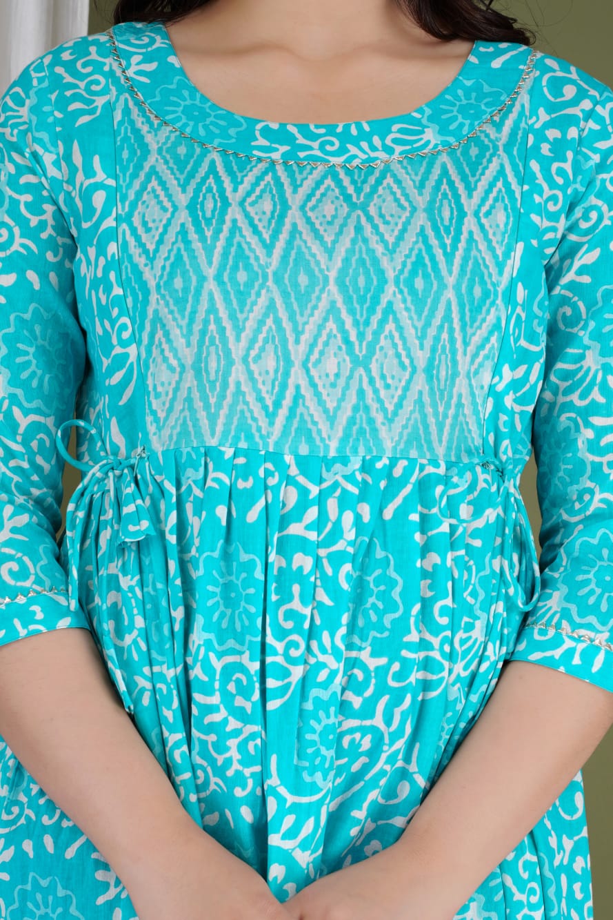 Blue zik zak Cotton maternity and feeding kurti