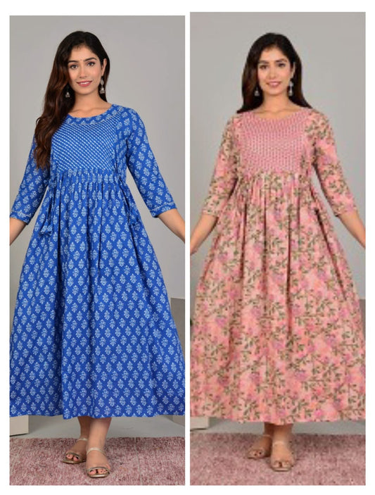 Sarbati  Cotton Printed Maternity And Feeding Kurti Combo Of 2