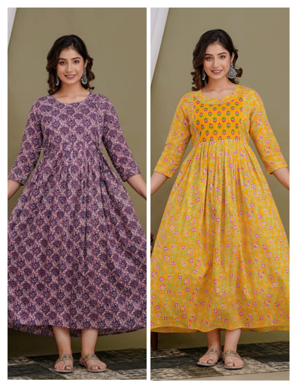 Satrangi   Cotton Printed Maternity And Feeding Kurti Combo Of 2