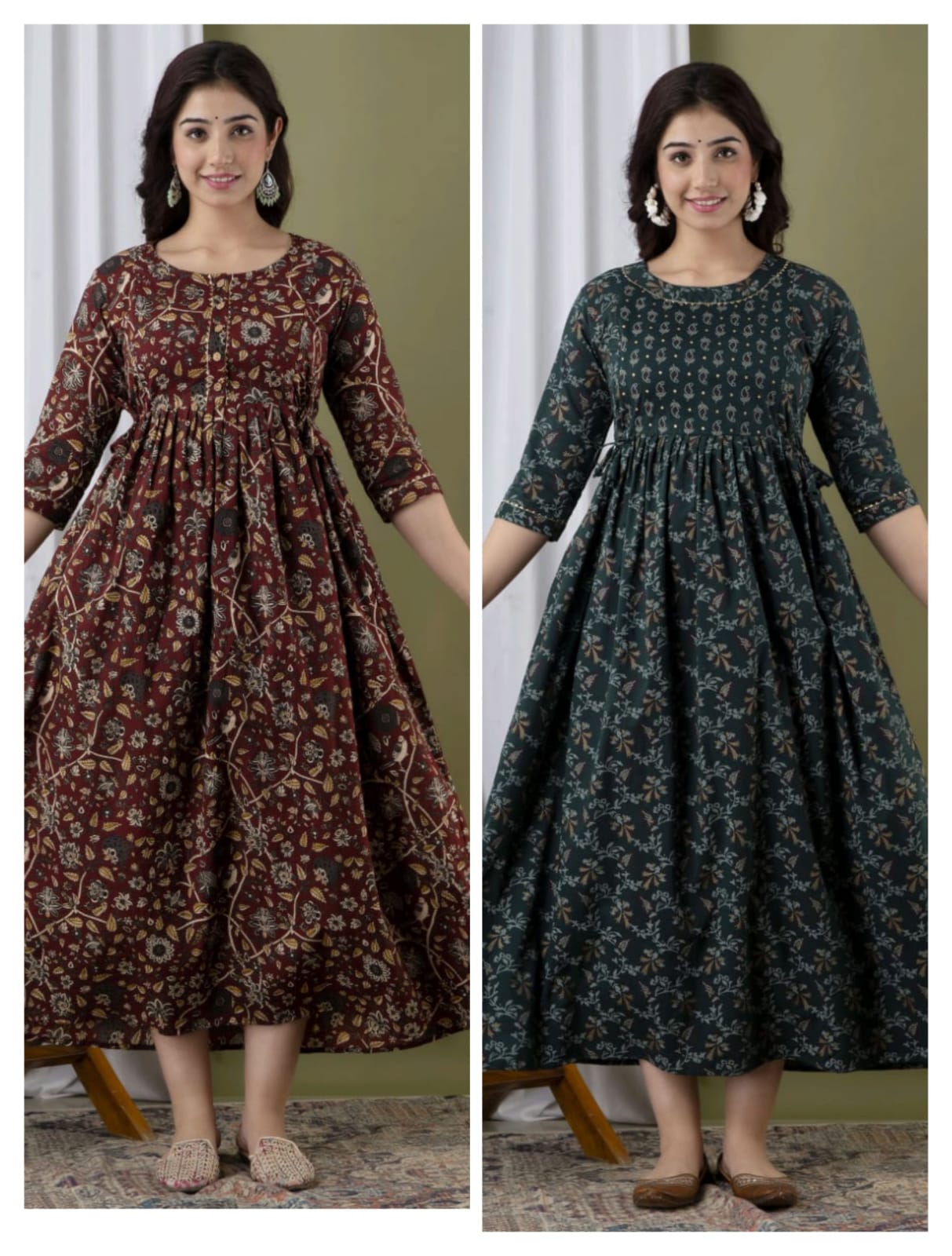 Mhendi floral  Cotton Printed Maternity And Feeding Kurti Combo Of 2