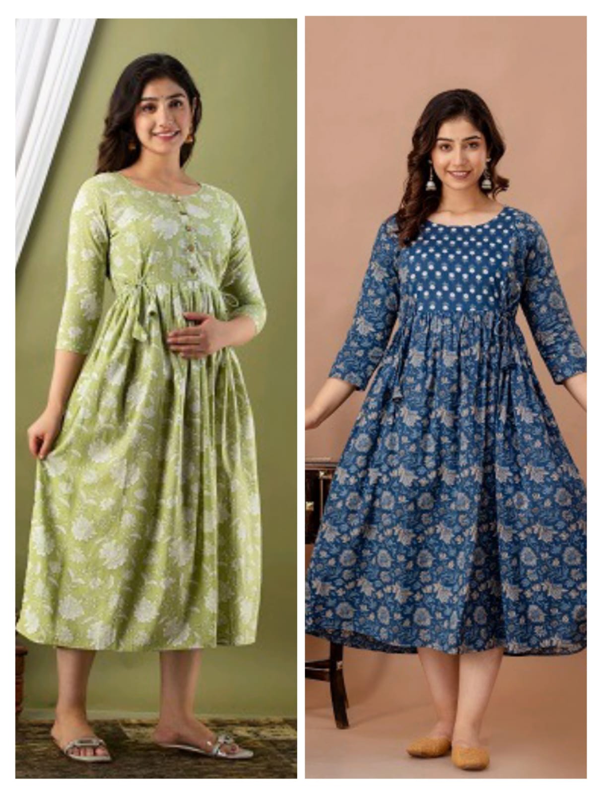 Moon blossom   Cotton Printed Maternity And Feeding Kurti Combo Of 2