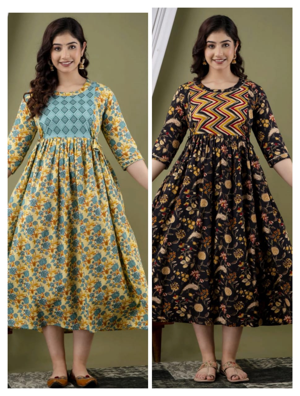 Brown blossom  Cotton Printed Maternity And Feeding Kurti Combo Of 2