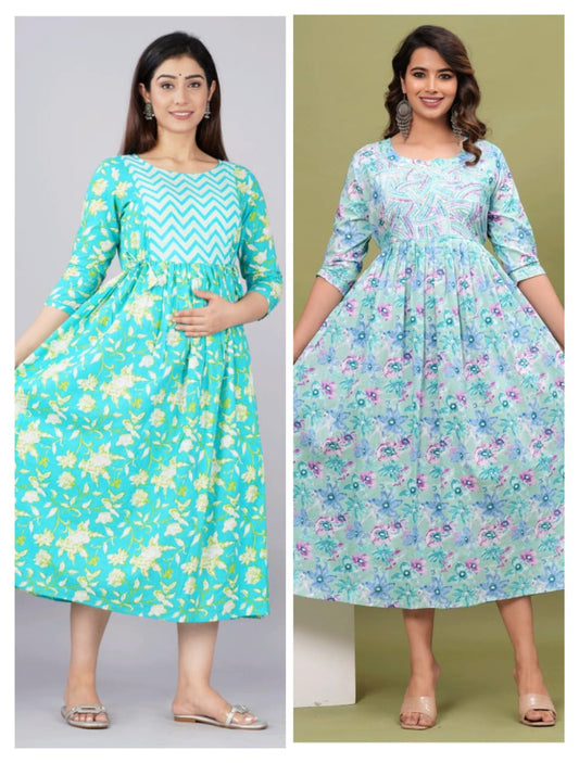 Star haze  Cotton Printed Maternity And Feeding Kurti Combo Of 2