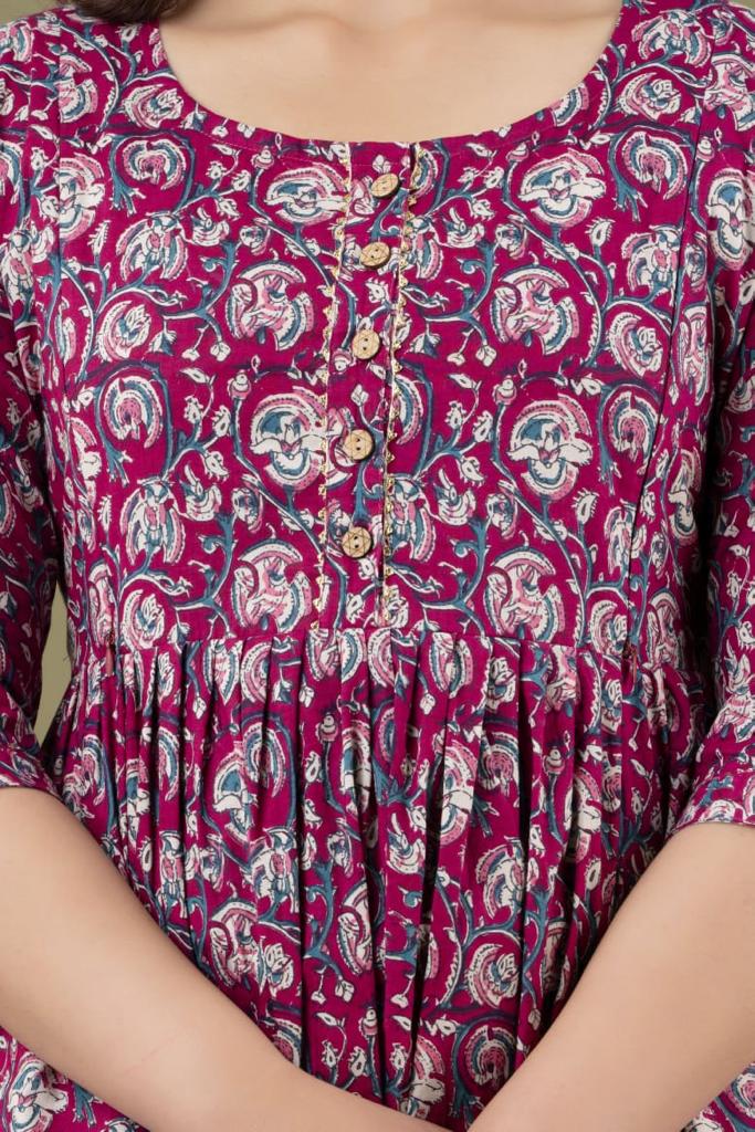 Baby pink Cotton printed maternity and feeding kurti - Nevisha Style